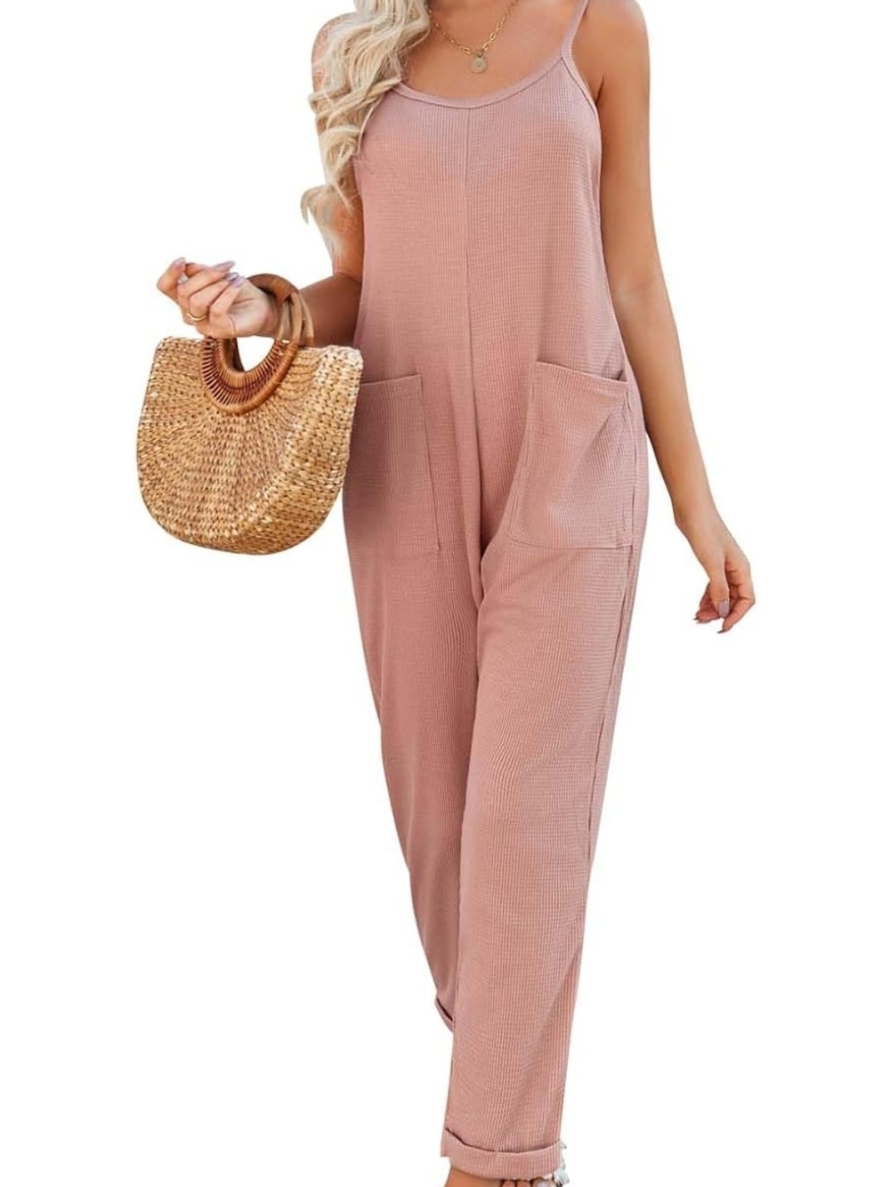STYLEWORD Women 2024 Fashion Jumpsuit Loose Spaghetti Strap Spring Overalls Jump